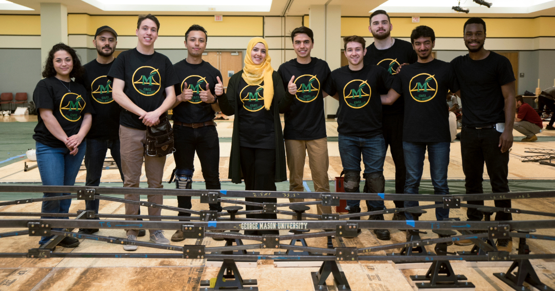 George Mason University's student team competes in the Steel Bridge Competition at the annual ASCE Virginias' Conference, hosted by the student chapter of George Mason University’s American Society of Civil Engineers. Photo by Bethany Camp/Creative Services/George Mason University