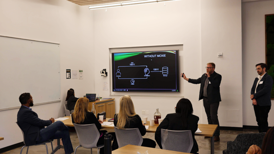 Robert Podswadt pitches MOXIE to a panel of cybersecurity industry expert. Photo by Teresa Donnellan.