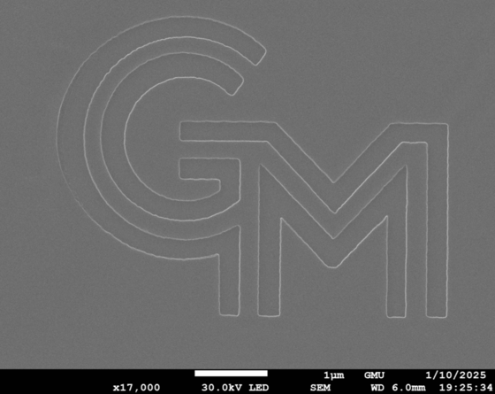 A nanofabricated image of the George Mason logo
